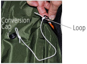Fasten the conversion cap lanyard to the loop between inflatable and the cover