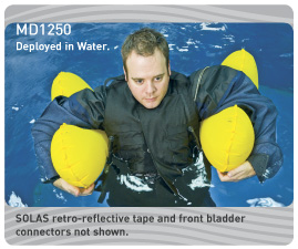 MD1250 inflatable side pouches provide flotation without interference with gear