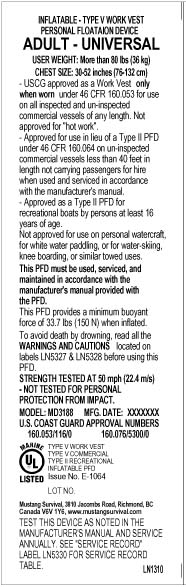 MD3188 Inflatable Work Vest PFD from Mustang Survival